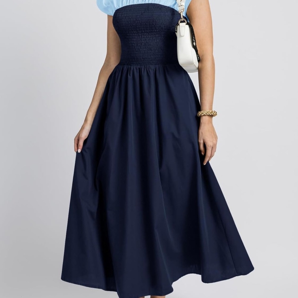Elegant Navy Blue Strapless Dress
